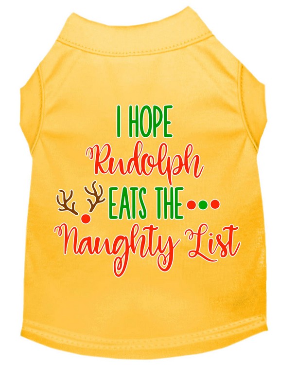 Hope Rudolph Eats Naughty List Screen Print Dog Shirt Yellow XXXL